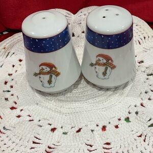 B-Festive Snowman Salt and Pepper Shakers - White and Blue